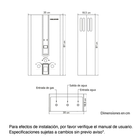 Calentador de Agua Challenger Blanco y Negro 35x61cm 12 Litros de Tiro Natural para Gas Natural - CALENTADORES DE AGUA | Bylmo