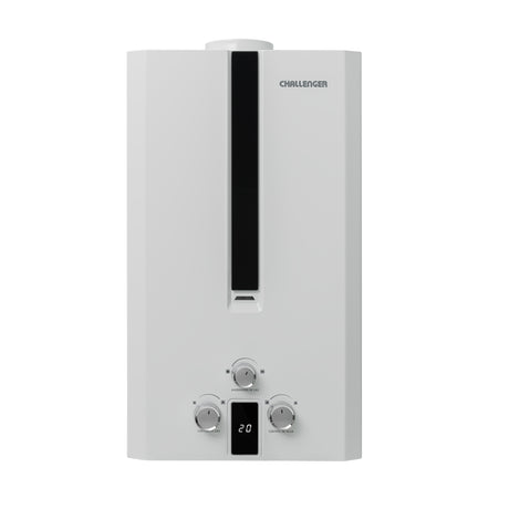 Calentador de Agua Challenger Blanco y Negro 35x61cm 12 Litros de Tiro Natural para Gas Propano - CALENTADORES DE AGUA | Bylmo
