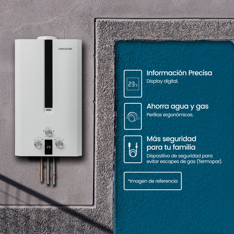 Calentador de Agua Challenger Blanco y Negro 42x71cm 16 Litros de Tiro Natural para Gas Natural - CALENTADORES DE AGUA | Bylmo