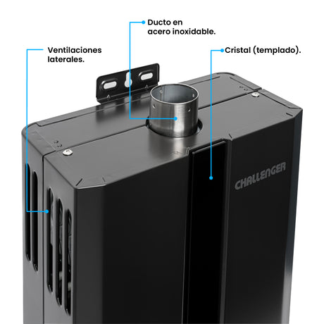 Calentador de Agua Challenger Negro 35x61cm 12 Litros de Tiro Forzado para Gas Natural - CALENTADORES DE AGUA | Bylmo