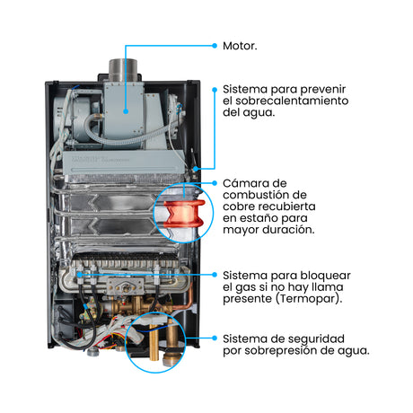 Calentador de Agua Challenger Negro 35x61cm 12 Litros de Tiro Forzado para Gas Natural - CALENTADORES DE AGUA | Bylmo