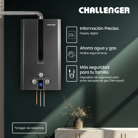 Calentador de Agua Challenger Negro 35x61cm 12 Litros de Tiro Forzado para Gas Natural - CALENTADORES DE AGUA | Bylmo