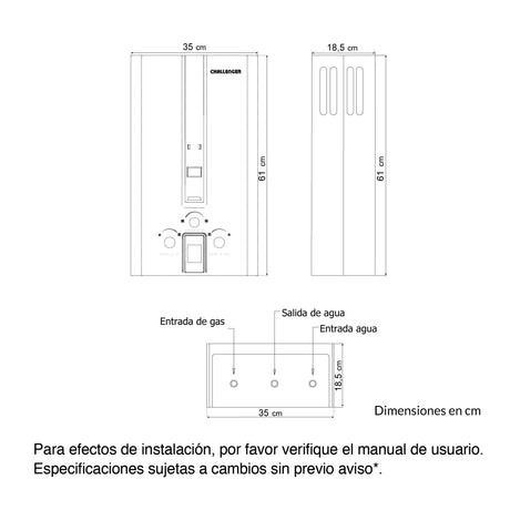 Calentador de Agua Challenger Negro 35x61cm 12 Litros de Tiro Forzado para Gas Natural - CALENTADORES DE AGUA | Bylmo