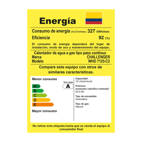 Calentador de Agua Challenger Negro 35x60.6cm 12 Litros de Tiro Forzado para Gas Natural - CALENTADORES DE AGUA | Bylmo