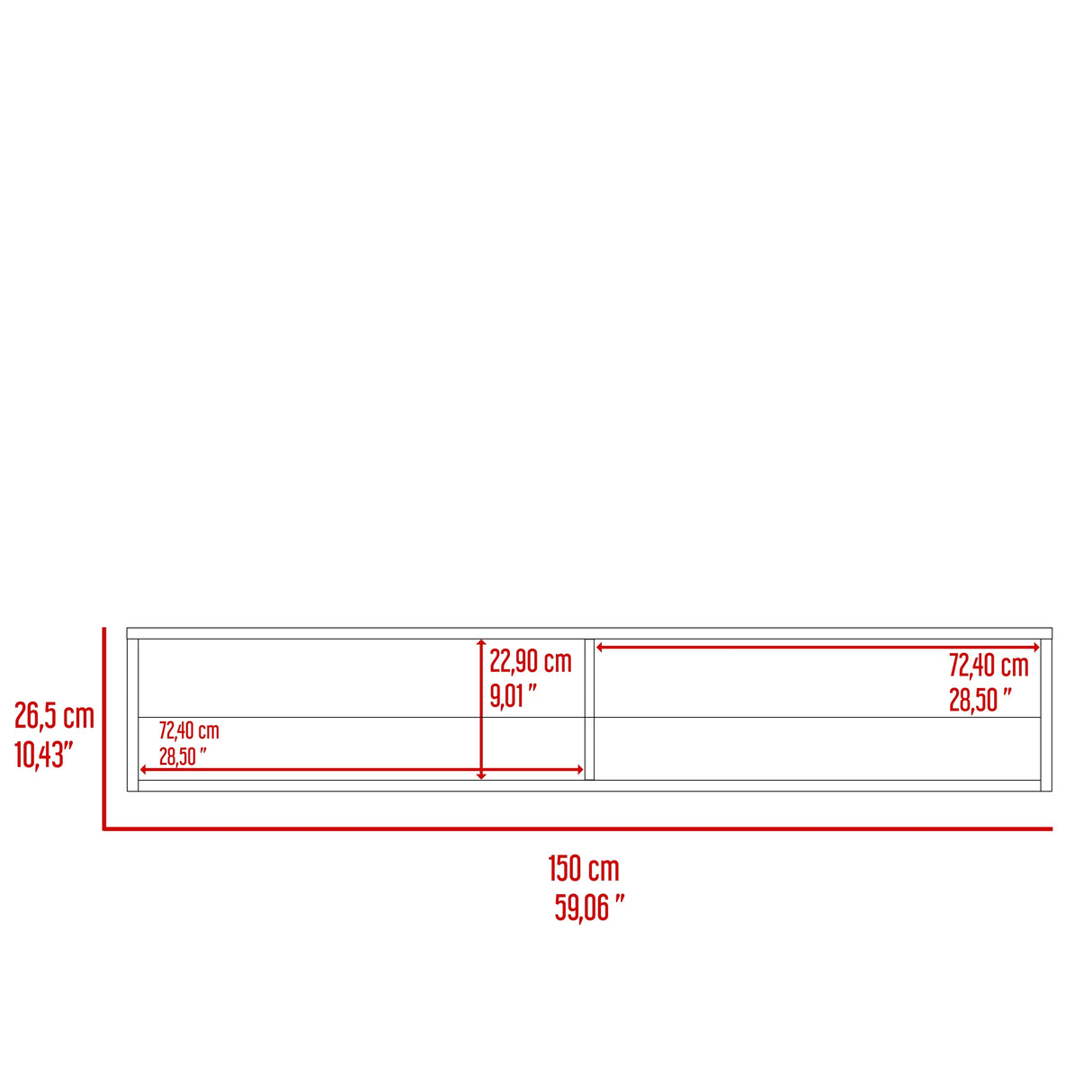 Rack de TV Flotante Gris Positano 150x26.5cm Para TV Hasta 65 Pulgadas con Ranuras para Cables - MUEBLES DE TV | Bylmo