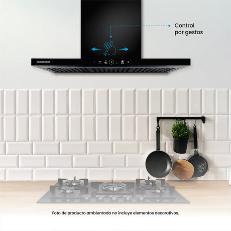 Campana Península Challenger Aura Negro 90x111cm de Tres Velocidades con Pantalla Digital - CAMPANAS Y EXTRACTORES | Bylmo