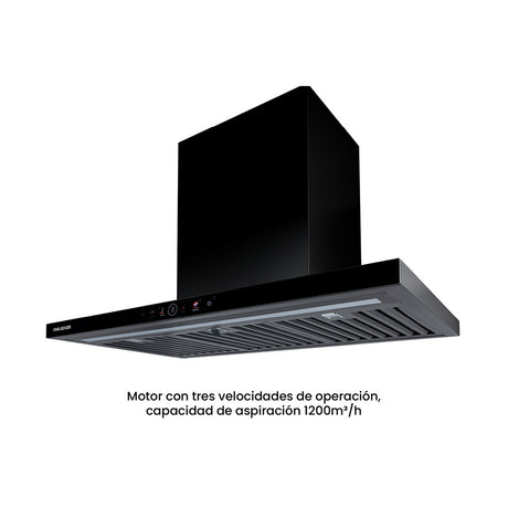 Campana Península Challenger Aura Negro 90x111cm de Tres Velocidades con Pantalla Digital - CAMPANAS Y EXTRACTORES | Bylmo
