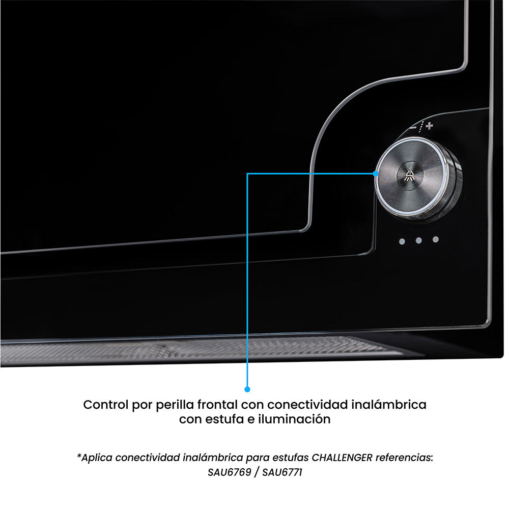 Campana Península Challenger Aura Negro 75x79.5cm de Tres Velocidades - CAMPANAS Y EXTRACTORES | Bylmo