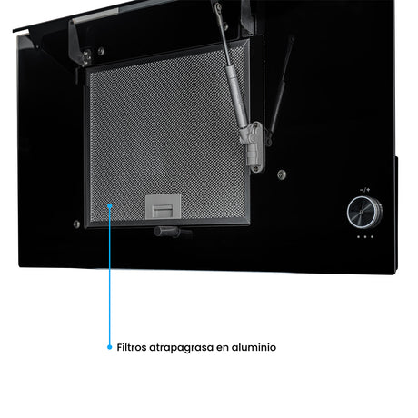 Campana Península Challenger Aura Negro 75x79.5cm de Tres Velocidades - CAMPANAS Y EXTRACTORES | Bylmo
