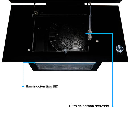 Campana Península Challenger Aura Negro 75x79.5cm de Tres Velocidades - CAMPANAS Y EXTRACTORES | Bylmo