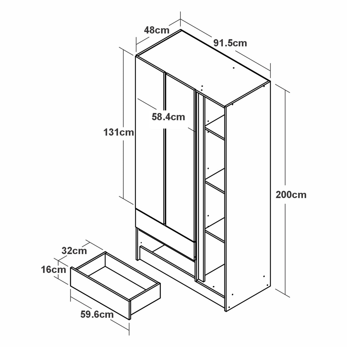 Closet Armario AM20223 Arena y Blanco 91x180cm con Dos Puertas y Dos Cajones - CLOSETS | Bylmo