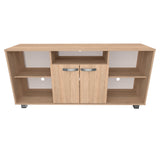 Mesa para TV Arena y Blanco 140x65cm Para TV Hasta 60 Pulgadas con Un Cajón con Ranuras para Cables y con Patas - MUEBLES DE TV | Bylmo