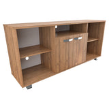 Mesa para TV Amaretto y Blanco 140x65cm Para TV Hasta 60 Pulgadas con Un Cajón con Ranuras para Cables y con Patas - MUEBLES DE TV | Bylmo