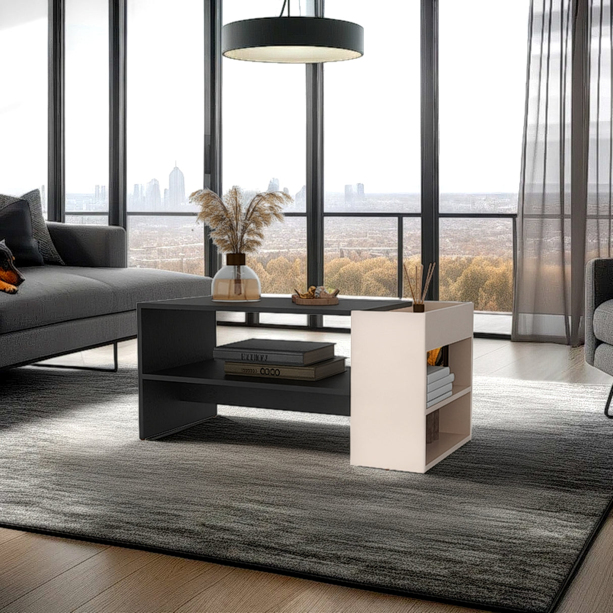 Mesa de Centro Adel Capri y Wengue 91x42cm Rectangular con Compartimiento