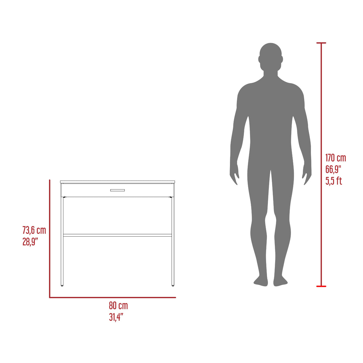 Escritorio 80C Roble Gris y Blanco 80x73.6cm con Un Cajón - ESCRITORIOS | Bylmo