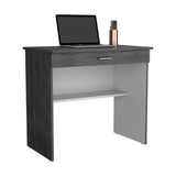 Escritorio 80C Roble Gris y Blanco 80x73.6cm con Un Cajón - ESCRITORIOS | Bylmo