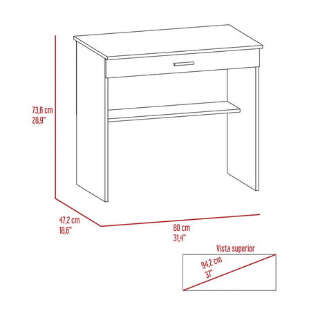 Escritorio 80C Roble Gris y Blanco 80x73.6cm con Un Cajón - ESCRITORIOS | Bylmo