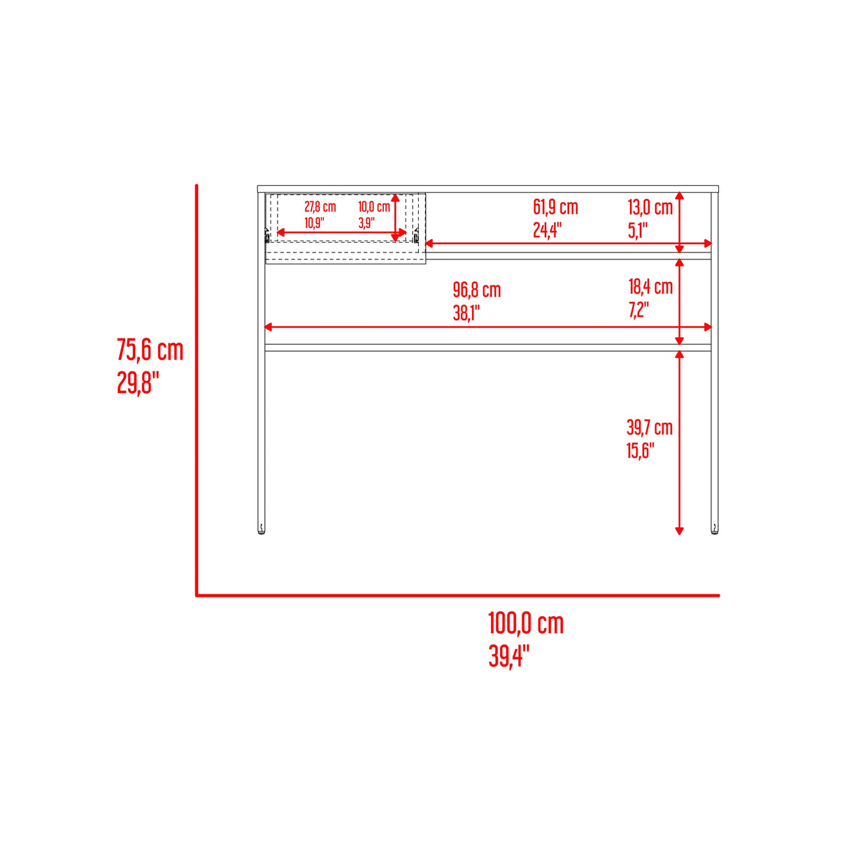 Escritorio Hungria Nogal 100x75.7cm con Un Cajón