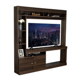 Centro de Entretenimiento Blaine Nogal 180x180.6cm para TV Hasta 65" Pulgadas con Siete Compartimientos