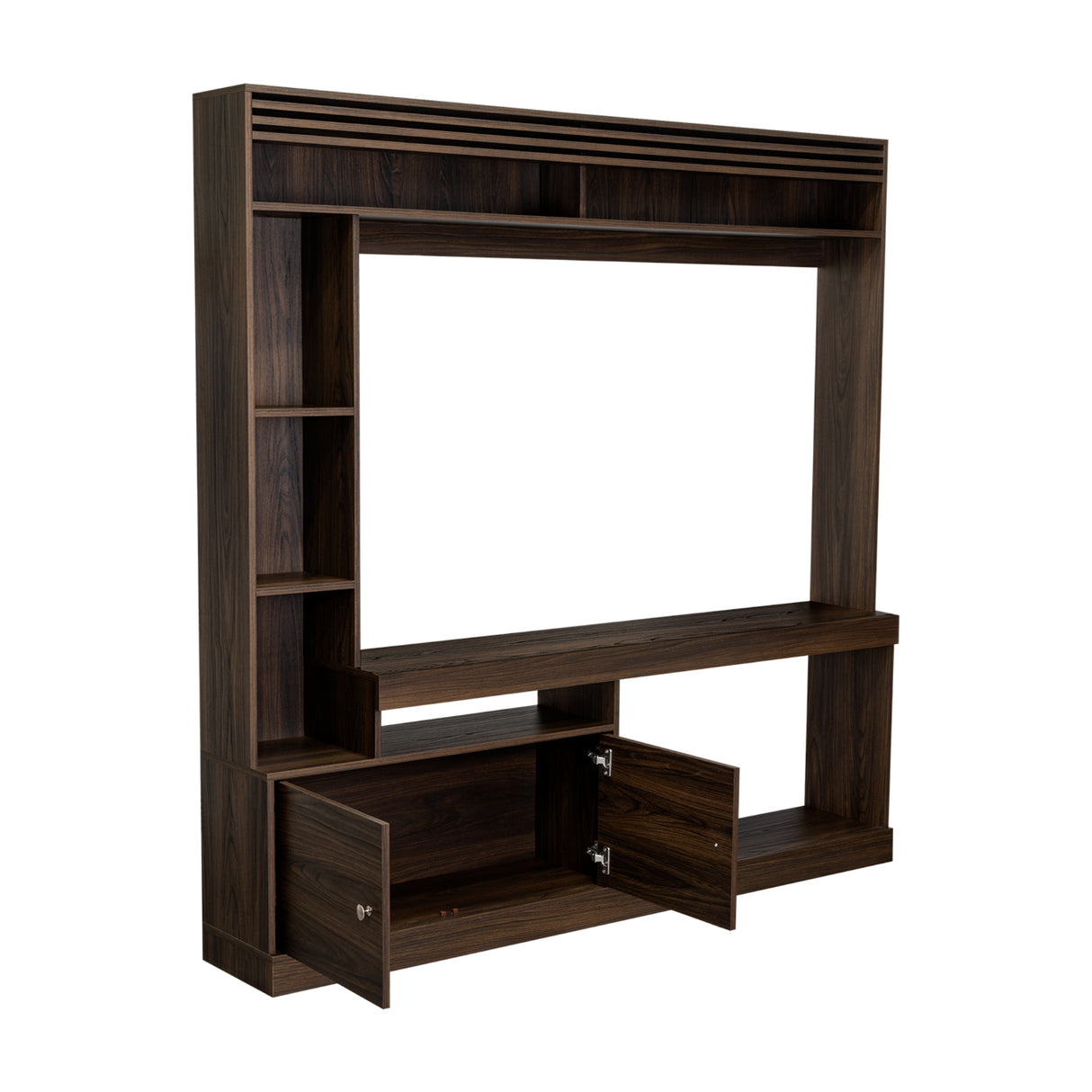 Centro de Entretenimiento Blaine Nogal 180x180.6cm para TV Hasta 65" Pulgadas con Siete Compartimientos