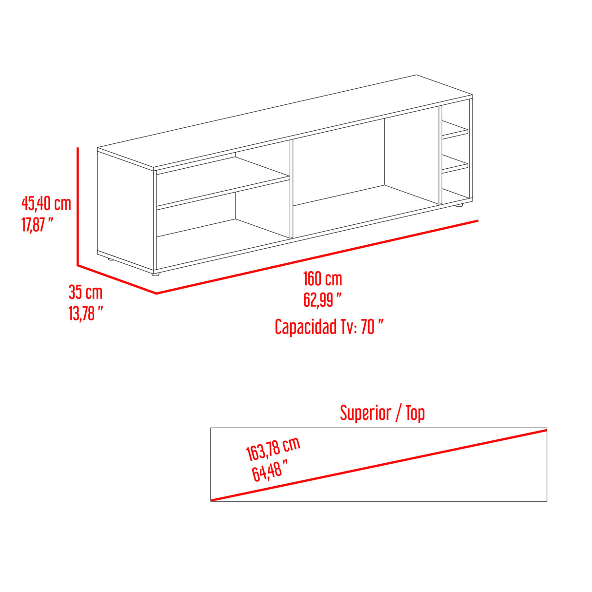 Rack de TV Suxta Nogal 160x45.4cm para TV Hasta 70" Pulgadas con Seis Compartimientos - MUEBLES DE TV | Bylmo