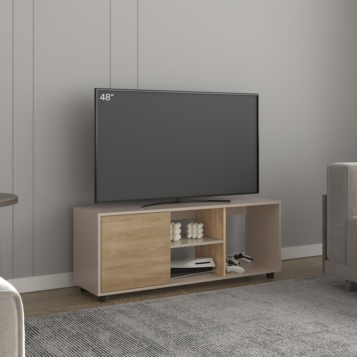 Rack de TV Adel Capri y Fresno Europeo 120.3x46.7cm para TV Hasta 50" Pulgadas con Tres Compartimientos