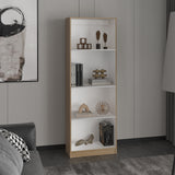 Estantería Rectangular Home Fresno Europeo y Blanco 62.8x180.6cm con Cuatro Compartimientos y con Tres Entrepaños