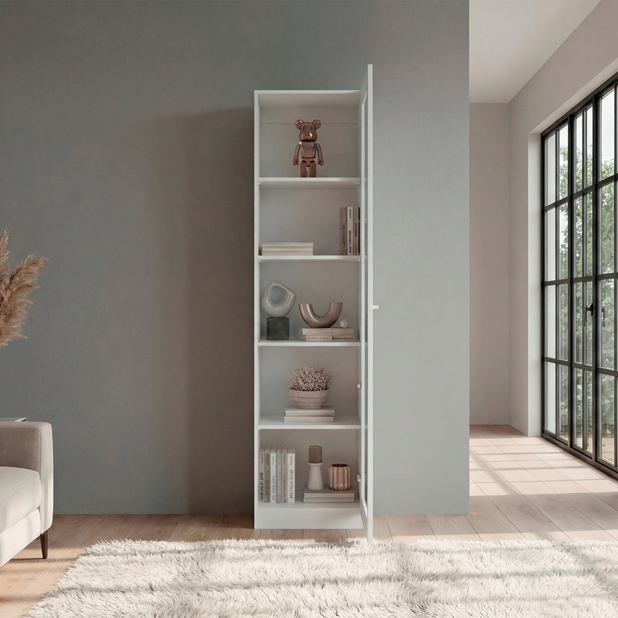 Vitrina Rectangular Home Blanco Marquez 45x180.6cm con Cuatro Entrepaños