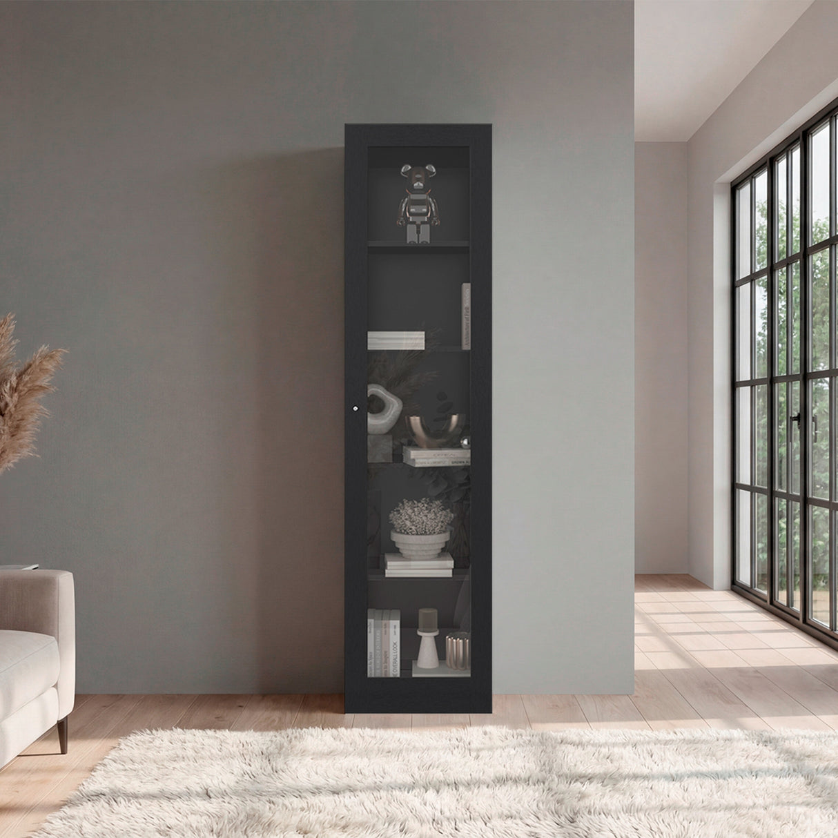 Vitrina Rectangular Home Wengue 45x180.6cm con Cuatro Entrepaños