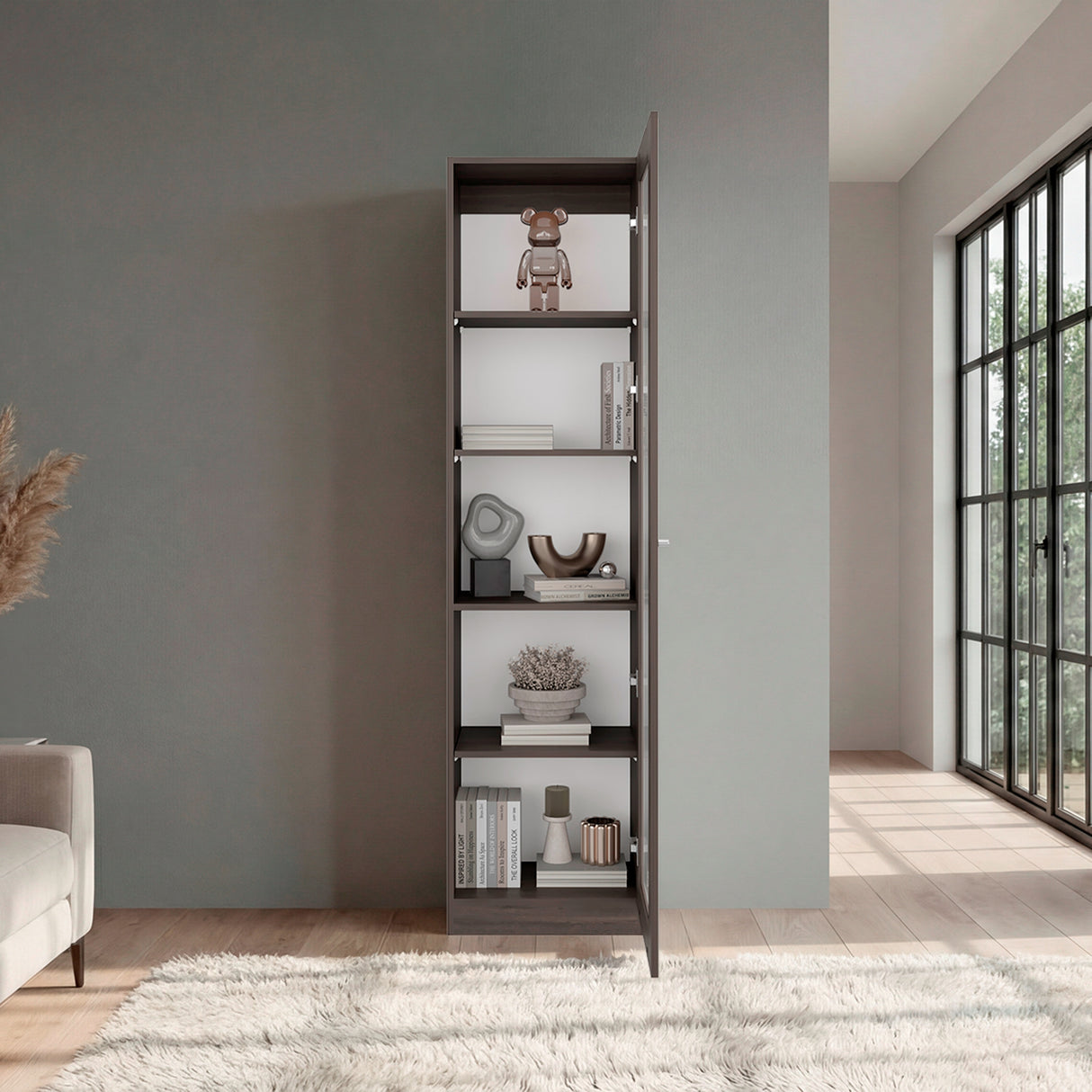 Vitrina Rectangular Home Milan y Blanco 45x180.6cm con Cuatro Entrepaños