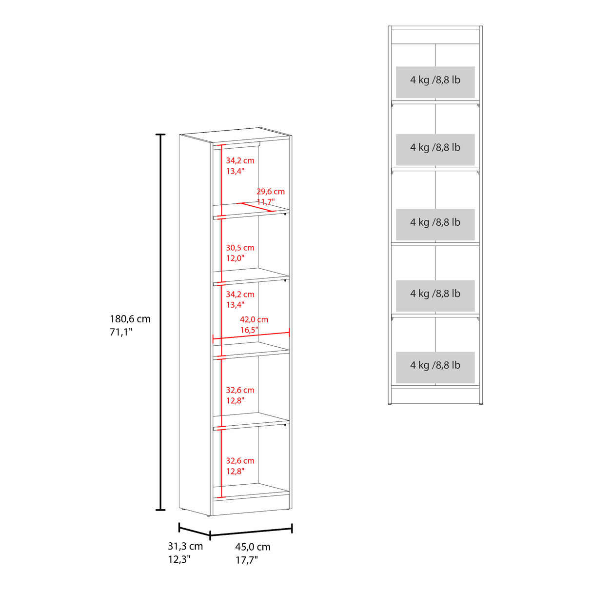 Vitrina Rectangular Home Milan y Blanco 45x180.6cm con Cuatro Entrepaños