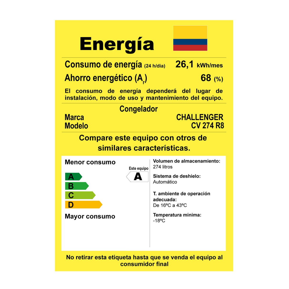 Congelador Challenger Gris 60x185cm de 274 Litros No Frost con Seis Compartimientos - CONGELADORES | Bylmo