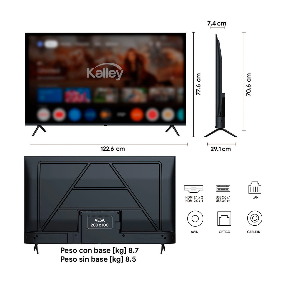 Televisor Kalley Google TV Negro 122.6x77.6cm de 55" Pulgadas Smart LED 4K 2160P con Wifi y Bluetooth Integrado