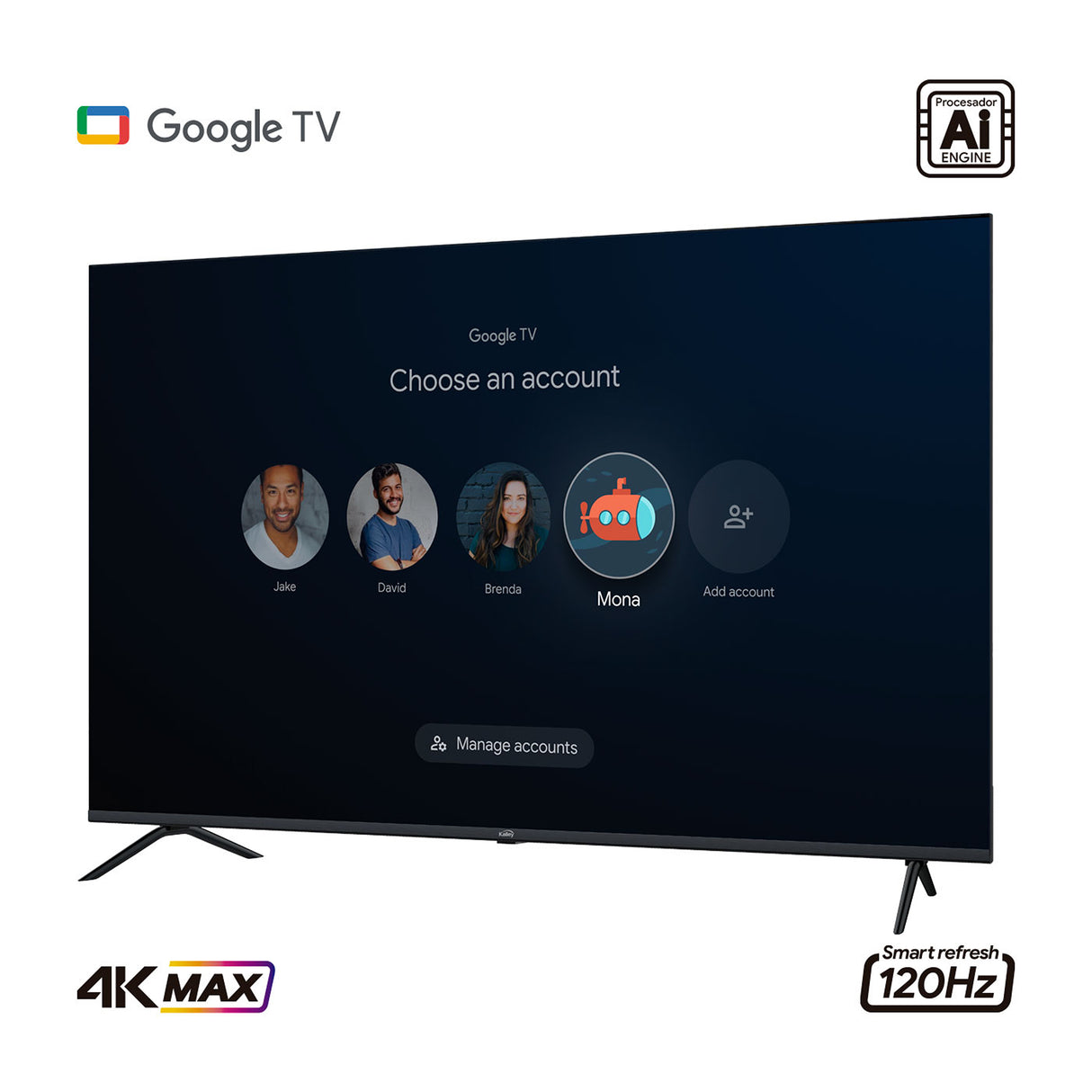 Televisor Kalley Google TV Negro 111.1x71.07cm de 50" Pulgadas Smart LED 4K 2160P con Wifi y Bluetooth Integrado