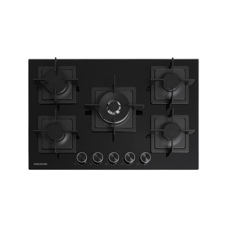 Estufa de Empotrar Challenger Aura Negro 76x50cm 110 Voltios para Gas Natural con Cinco Quemadores - ESTUFAS DE EMPORTRAR Y CUBIERTAS | Bylmo