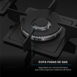 Estufa de Empotrar Challenger Aura Negro 76x50cm 110 Voltios para Gas Natural con Cinco Quemadores - ESTUFAS DE EMPORTRAR Y CUBIERTAS | Bylmo