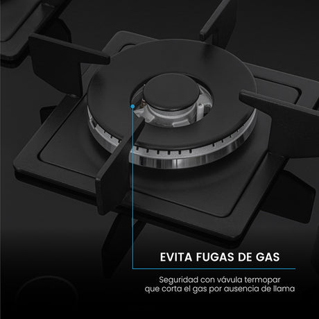 Estufa de Empotrar Challenger Aura Negro 76x50cm 110 Voltios para Gas Natural con Cinco Quemadores - ESTUFAS DE EMPORTRAR Y CUBIERTAS | Bylmo