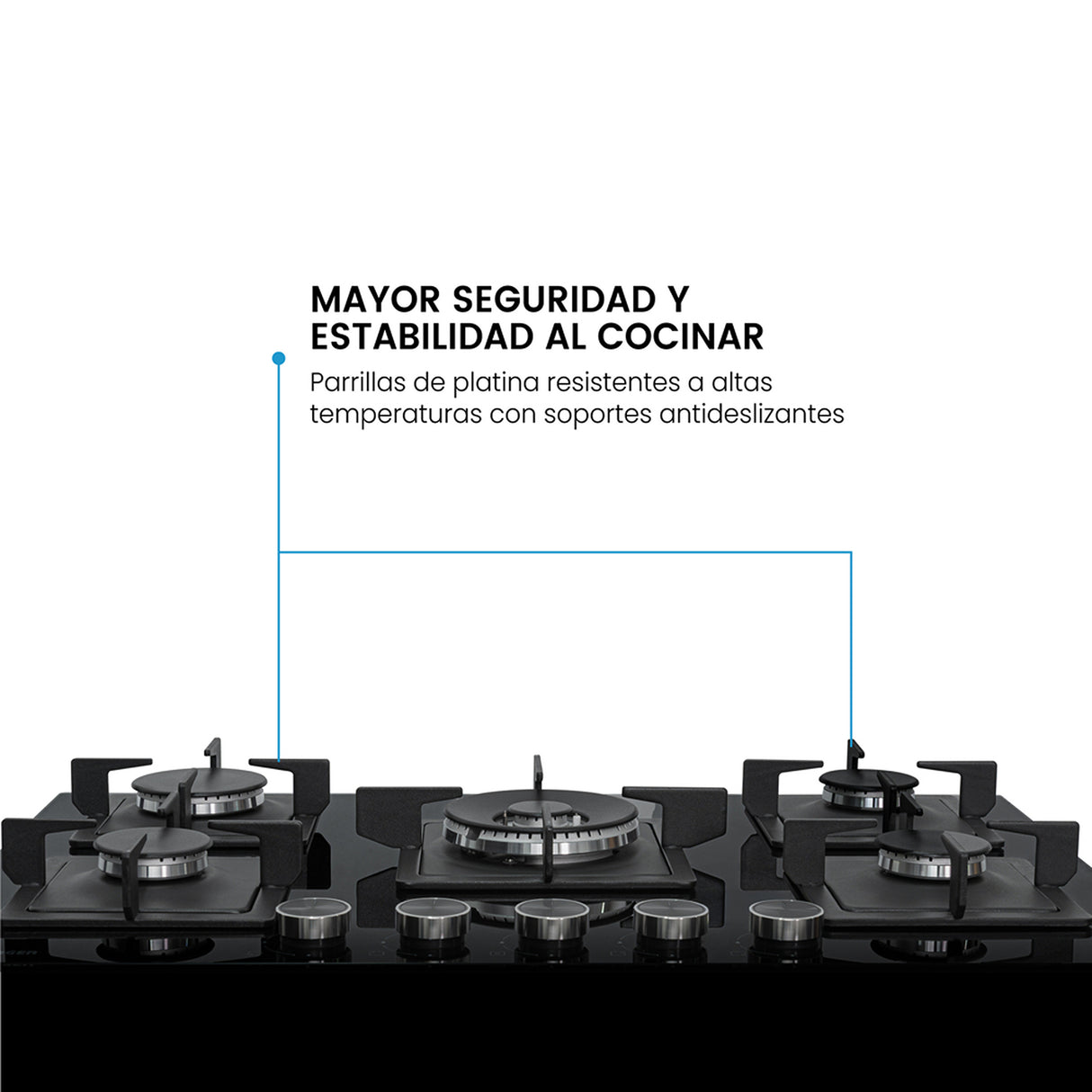 Estufa de Empotrar Challenger Aura Negro 76x50cm 110 Voltios para Gas Natural con Cinco Quemadores - ESTUFAS DE EMPORTRAR Y CUBIERTAS | Bylmo