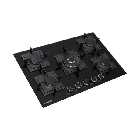 Estufa de Empotrar Challenger Aura Negro 76x50cm 110 Voltios para Gas Natural con Cinco Quemadores - ESTUFAS DE EMPORTRAR Y CUBIERTAS | Bylmo