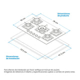 Estufa de Empotrar Challenger Aura Negro 76x50cm 110 Voltios para Gas Natural con Cinco Quemadores - ESTUFAS DE EMPORTRAR Y CUBIERTAS | Bylmo