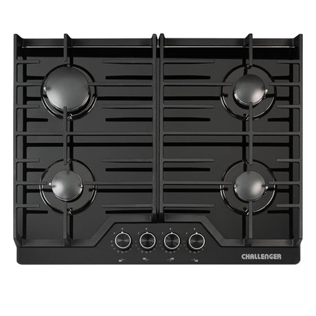 Estufa de Empotrar Challenger Cristal Squadra Negro 65x52cm para Gas Natural con Cuatro Quemadores - ESTUFAS DE EMPORTRAR Y CUBIERTAS | Bylmo