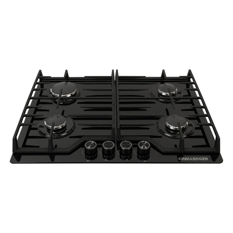 Estufa de Empotrar Challenger Cristal Squadra Negro 65x52cm para Gas Natural con Cuatro Quemadores - ESTUFAS DE EMPORTRAR Y CUBIERTAS | Bylmo
