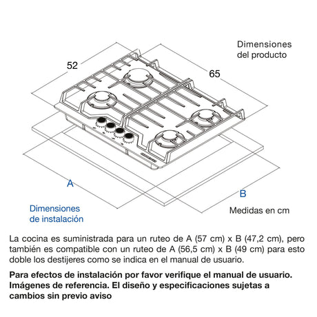 Estufa de Empotrar Challenger Cristal Squadra Negro 65x52cm para Gas Natural con Cuatro Quemadores - ESTUFAS DE EMPORTRAR Y CUBIERTAS | Bylmo
