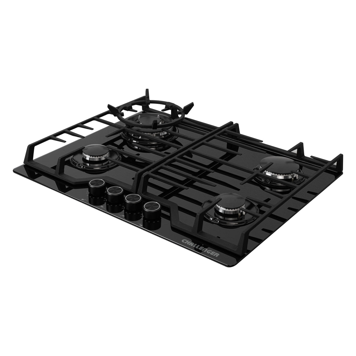 Estufa de Empotrar Challenger Cristal Squadra Negro 65x52cm para Gas Natural con Tres Quemadores y Un Quemador Triple Corona - ESTUFAS DE EMPORTRAR Y CUBIERTAS | Bylmo