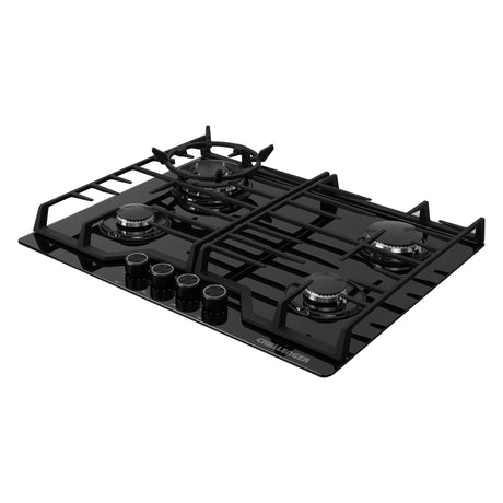 Estufa de Empotrar Challenger Cristal Squadra Negro 65x52cm para Gas Natural con Tres Quemadores y Un Quemador Triple Corona - ESTUFAS DE EMPORTRAR Y CUBIERTAS | Bylmo