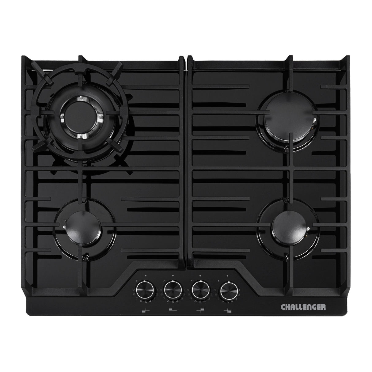 Estufa de Empotrar Challenger Cristal Squadra Negro 65x52cm para Gas Natural con Tres Quemadores y Un Quemador Triple Corona - ESTUFAS DE EMPORTRAR Y CUBIERTAS | Bylmo