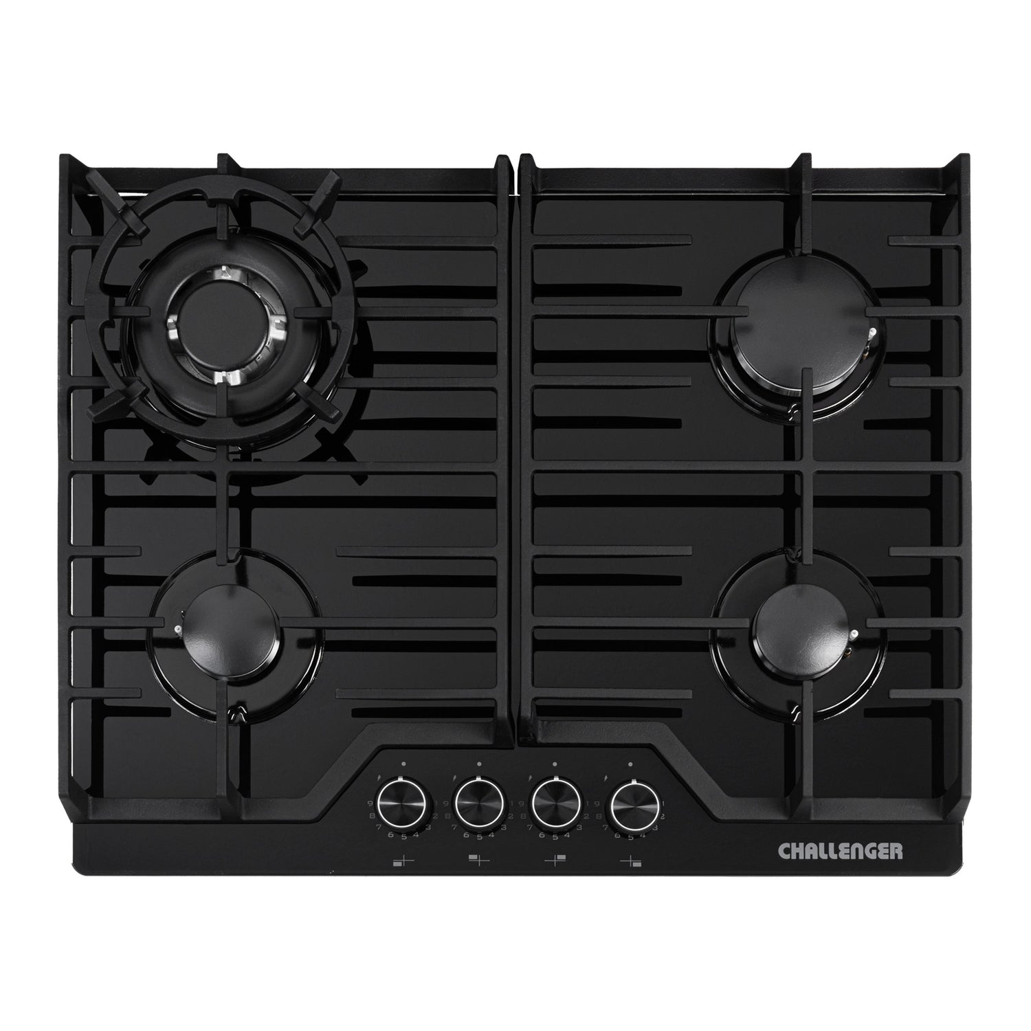 Estufa de Empotrar Challenger Cristal Squadra Negro 65x52cm para Gas Natural con Tres Quemadores y Un Quemador Triple Corona - ESTUFAS DE EMPORTRAR Y CUBIERTAS | Bylmo