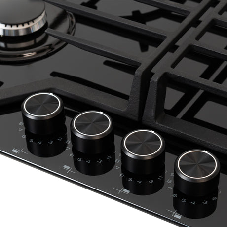 Estufa de Empotrar Challenger Cristal Squadra Negro 65x52cm para Gas Natural con Tres Quemadores y Un Quemador Triple Corona - ESTUFAS DE EMPORTRAR Y CUBIERTAS | Bylmo