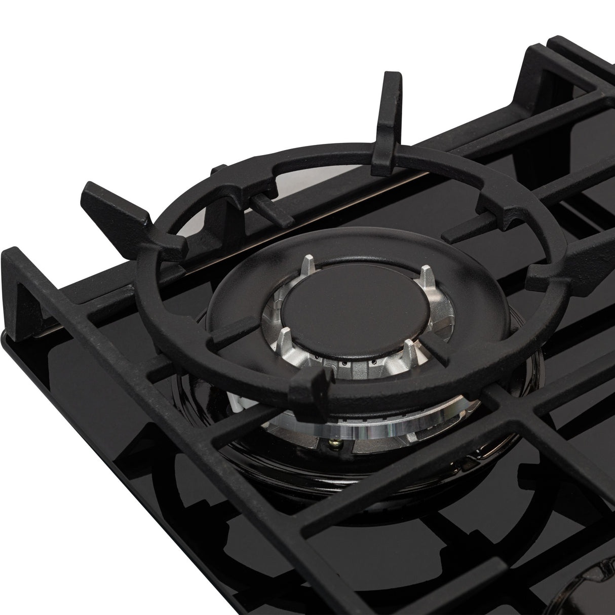 Estufa de Empotrar Challenger Cristal Squadra Negro 65x52cm para Gas Natural con Tres Quemadores y Un Quemador Triple Corona - ESTUFAS DE EMPORTRAR Y CUBIERTAS | Bylmo