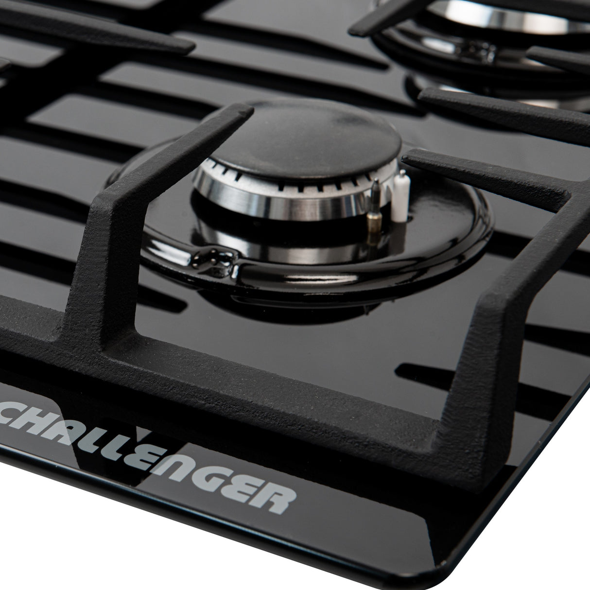 Estufa de Empotrar Challenger Cristal Squadra Negro 65x52cm para Gas Natural con Tres Quemadores y Un Quemador Triple Corona - ESTUFAS DE EMPORTRAR Y CUBIERTAS | Bylmo